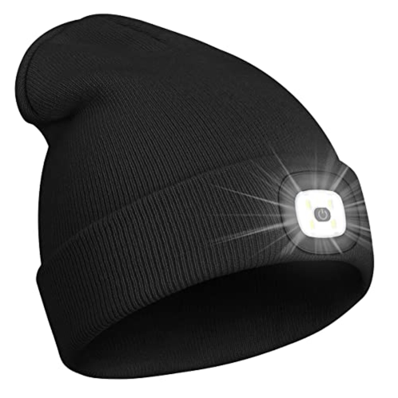 Unisex Beanie with Light Gifts for Men Dad Father Husband USB Rechargeable Hands Free LED Headlamp Cap Mens Gifts A-Black